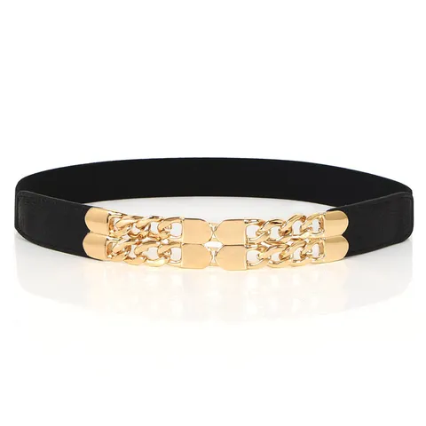 Ceinture Élastique de Mode pour Femmes Décorée de Chaîne en Métal Ceinture de Robe Polyvalente Accessoires de Taille