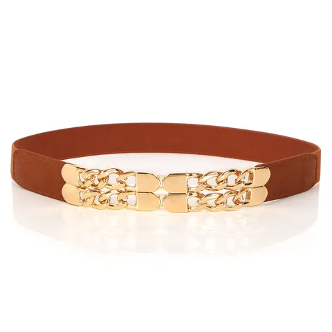Ceinture Élastique de Mode pour Femmes Décorée de Chaîne en Métal Ceinture de Robe Polyvalente Accessoires de Taille