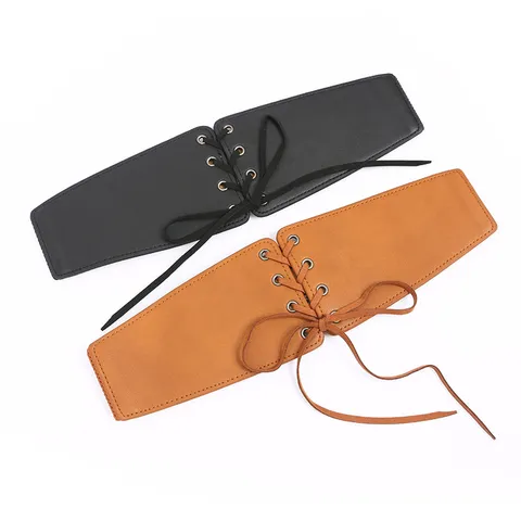 Cinturón Corsé Ancho Vintage para Mujer Cuero Sintético y Elástico con Flecos Cordones Retro Accesorios de Moda