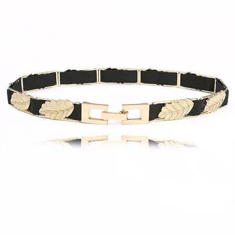 Ceinture Élastique de Mode pour Femmes Feuille de Métal Minimaliste Robe Ceinture de Taille Décorative Or Argent Accessoire de Ceinture Polyvalent