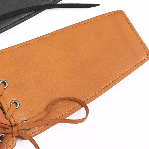 Cinturón Corsé Ancho Vintage para Mujer Cuero Sintético y Elástico con Flecos Cordones Retro Accesorios de Moda
