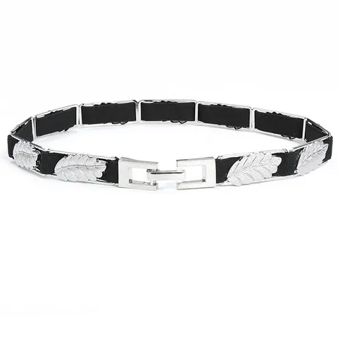 Ceinture Élastique de Mode pour Femmes Feuille de Métal Minimaliste Robe Ceinture de Taille Décorative Or Argent Accessoire de Ceinture Polyvalent