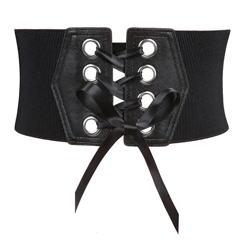 Femme Large Ceinture Corset Mode Lacets Élastique Serre-taille Cuir PU Nœud Papillon Pour Robe Chemise