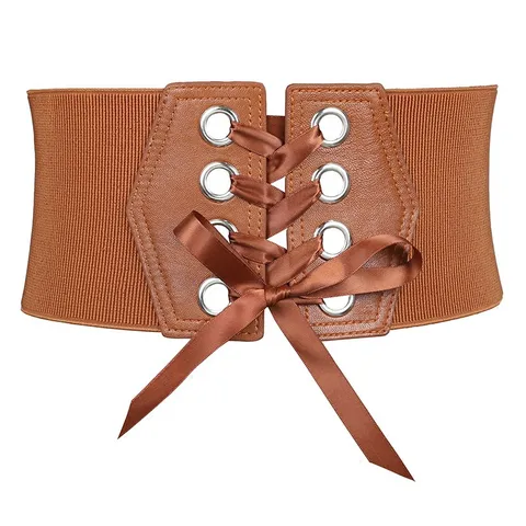 Femme Large Ceinture Corset Mode Lacets Élastique Serre-taille Cuir PU Nœud Papillon Pour Robe Chemise