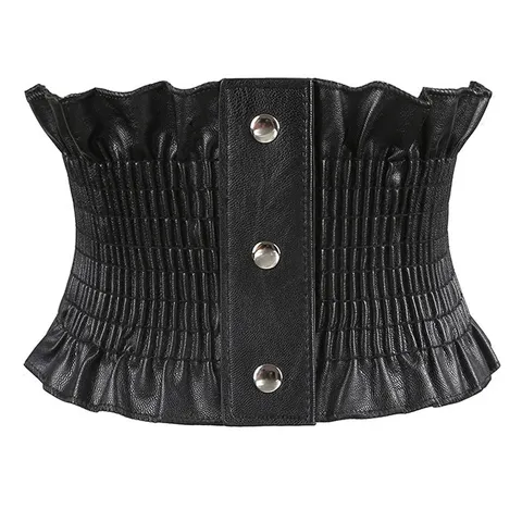 Femme Large Élastique Similicuir Ceinture Serre-taille Corset Décontracté Minimaliste Robe Manteau Décor Couleurunie Accessoires de Mode
