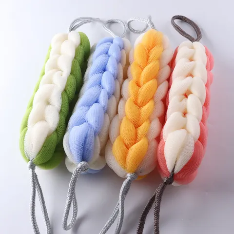 Esponja de Baño de Malla Trenzada Bicolor Exfoliante Suave Corporal Luffa Ducha con Cuerda Colgante para Limpieza Diaria
