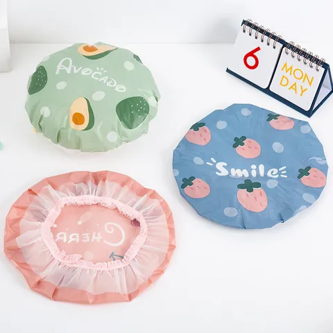 Waterproof Shower Cap For Women Cute Fruit Print Reusable Bath Cap Thickened Elastic Hair Cap For Bathroom Kitchen