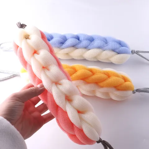 Esponja de Baño de Malla Trenzada Bicolor Exfoliante Suave Corporal Luffa Ducha con Cuerda Colgante para Limpieza Diaria