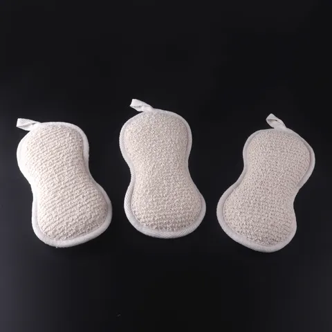 Peanut Shape Bath Sponge Exfoliating Scrub Sponge Handheld Bath Towel Sponge Bathroom Cleaning Tool Milky White