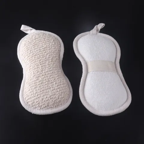 Peanut Shape Bath Sponge Exfoliating Scrub Sponge Handheld Bath Towel Sponge Bathroom Cleaning Tool Milky White