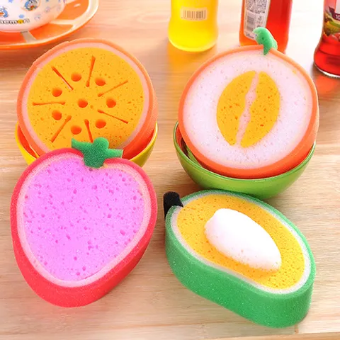 Sweet Fruit Cleaning Sponge Wipe Thickened Dishwashing Scouring Pad Cute Cartoon Kitchen Cleaning Tool