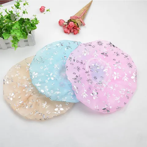 Waterproof Thickened Shower Cap For Women Bronzing Floral Bathing Cap Kitchen Anti-Fume Hair Shower Hat