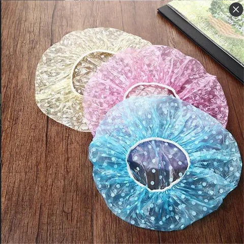 Disposable Shower Caps Waterproof Thickened Elastic Bath Cap Cute Polka Dot Hair Cover For Home Travel Bathing
