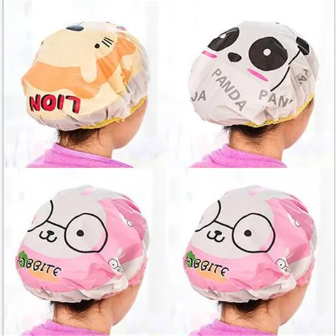 Cute Cartoon Waterproof Shower Cap Thickened Reusable Bath Cap Elastic Hair Drying Hat For Women Bathroom Hair Care