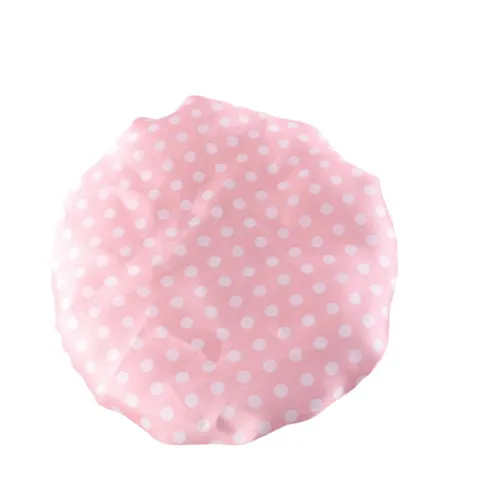 Waterproof Double Layer Shower Cap Reusable Bath Cap Elastic Hair Protector Polka Dot Bathing Cap For Women