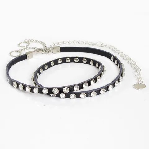 Ceinture Fine en Cuir Véritable avec Strass pour Femme Mode Chaîne en Métal