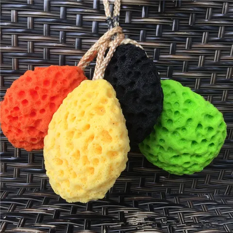 Wood Pulp Sponge Bath Sponge Soft Honeycomb Bath Scrubber Exfoliating Face Body Cleansing Sponge With Lanyard