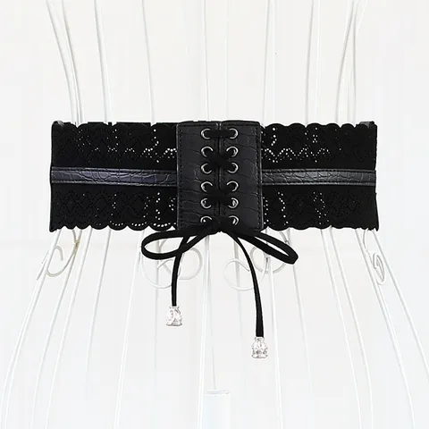 Ceinture Corset Large Mode Femmes Cuir Synthétique Ajouré Avec Franges Accessoires de Taille