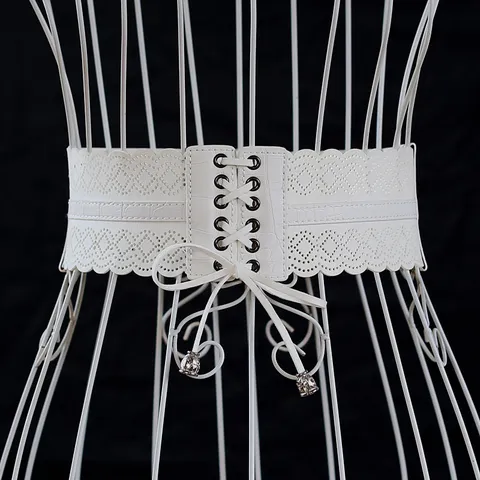 Ceinture Corset Large Mode Femmes Cuir Synthétique Ajouré Avec Franges Accessoires de Taille