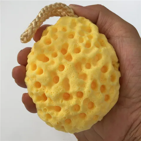 Wood Pulp Sponge Bath Sponge Soft Honeycomb Bath Scrubber Exfoliating Face Body Cleansing Sponge With Lanyard