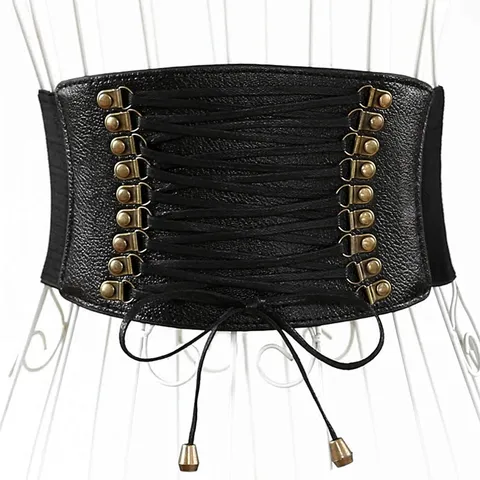 Ceinture Corset Élastique Large Mode Femme Similicuir Gland Vintage Bande de Taille pour Robe Accessoires de Vêtement