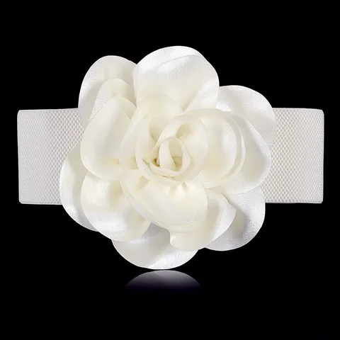 Women Wide Elastic Cinch Belt Fashion Versatile Dress Decorative Belt 3D Floral Chiffon Waist Band