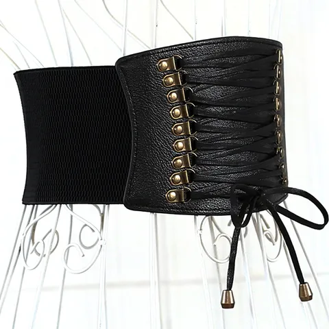 Ceinture Corset Élastique Large Mode Femme Similicuir Gland Vintage Bande de Taille pour Robe Accessoires de Vêtement