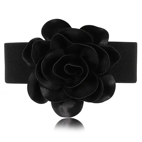 Women Wide Elastic Cinch Belt Fashion Versatile Dress Decorative Belt 3D Floral Chiffon Waist Band