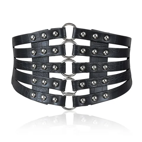 Mode Vintage Ajouré Rivet Large Ceinture Corset Femmes Décontracté Cuir PU Motif Crocodile Ceinture de Taille