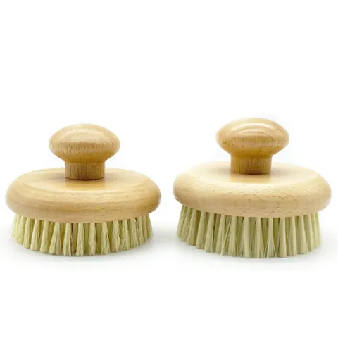 Spazzola Asciutta per Corpo in Legno Setole di Sisal Naturale Strumento di Massaggio Esfoliante per Bagno con Manico Rotondo