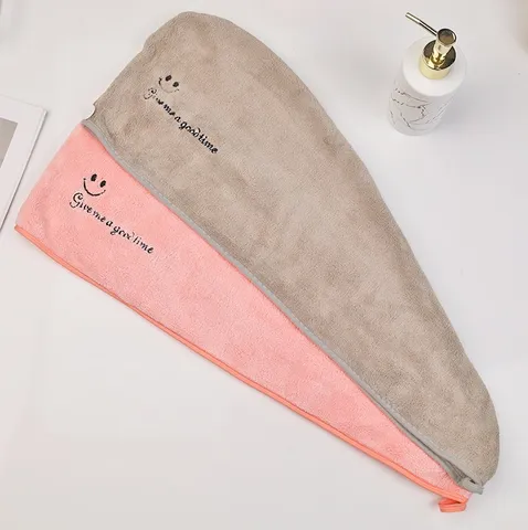 Mikrofaser Korallen Samt Schnelltrocknende Haarkappe Doppellagiges Saugfähiges Handtuch Haartuch Mit Knopf Für Damen