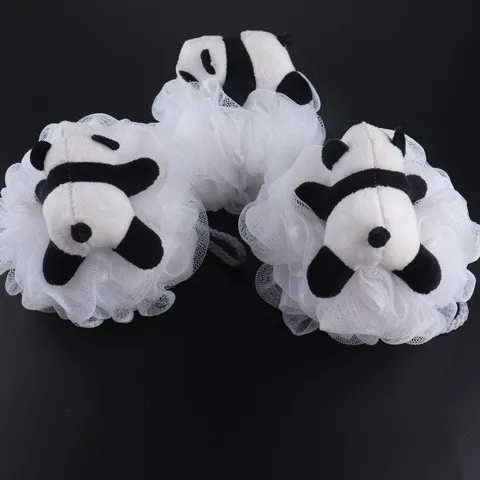 Éponge de Bain Panda Mignonne et Créative Grand Filet Doux Boule de Douche Avec Poupée en Peluche Pouf de Bain