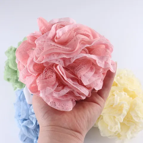 Large Lace Edge Bath Sponge Soft Mesh Shower Puff Body Scrubber With Hanging Ribbon For Daily Bath