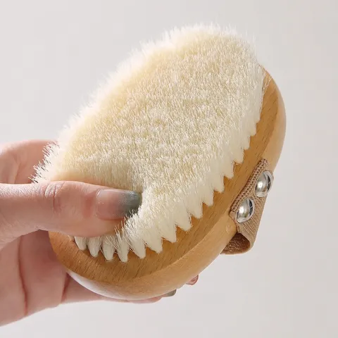 Beech Wood Oval Bath Brush Body Scrubbing Brush with Nylon Bristles Exfoliating Shower Scrub Brush for Home Bathroom