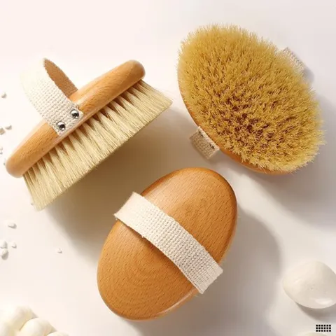 Cepillo Corporal Seco de Madera de Haya Natural Con Cerdas de Jabalí Suaves y Duras Exfoliante Cepillo de Masaje para Cuidado de la Piel del Baño