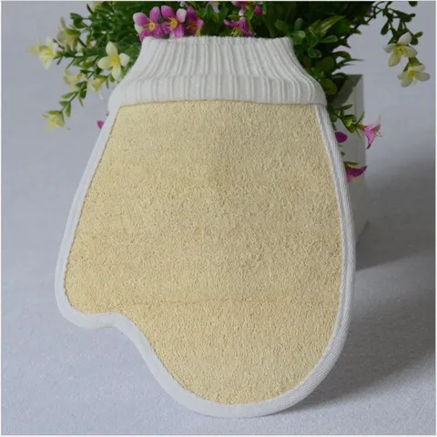Guante de Baño Exfoliante de Luffa Natural con Banda Elástica en la Muñeca para Limpieza Corporal y Cuidado de la Piel