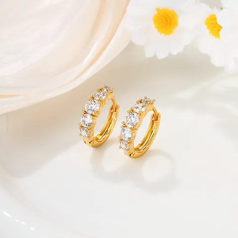 Gold Plated Copper Alloy Zirconia Hoop Earrings Minimalist Geometric Huggie Earrings Fashion Jewelry For Women