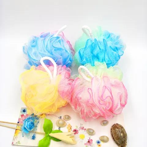 Grande Éponge de Bain en Maille Tricolore Colorée Doux Laveur Corps en Filet PE Houppette de Douche Avec Cordon