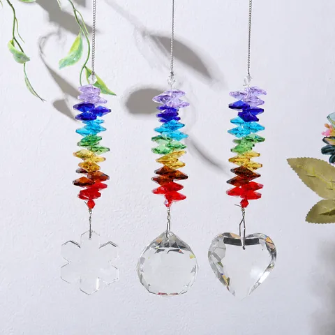 Crystal Suncatcher Prism Rainbow Maker Colorful Octagon Beads Hanging Pendant Crystal Heart Snowflake Ball Home Window Garden Decor