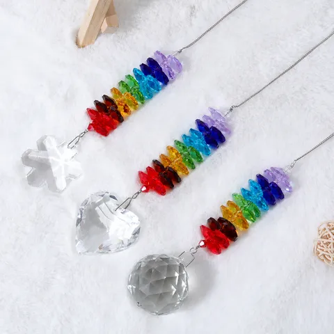 Crystal Suncatcher Prism Rainbow Maker Colorful Octagon Beads Hanging Pendant Crystal Heart Snowflake Ball Home Window Garden Decor