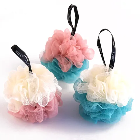 Éponge de Bain Bicolore Style Nordique Maille Douce Pouf de Douche Grande Boule de Bain Avec Sangle de Sponsion pour Nettoyage Quotidien