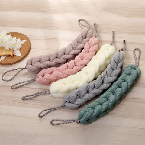 Large Exfoliating Bath Back Scrubber Mesh Body Sponge Stretchable Bath Towel With Hanging Ropes For Shower Bathroom Cleaning