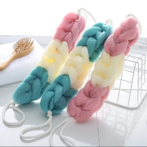 Nordic Color Mesh Bath Sponge Long Strip Exfoliating Scrub Towel Stretchable Bath Shower Scrubber For Body Cleaning