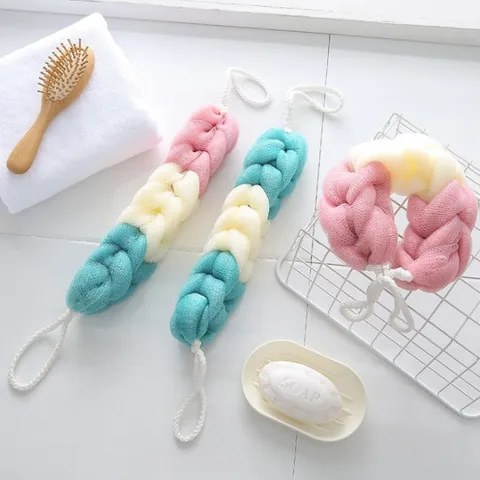 Nordic Color Mesh Bath Sponge Long Strip Exfoliating Scrub Towel Stretchable Bath Shower Scrubber For Body Cleaning