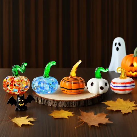 Ornement de Citrouille en Verre Figurine de Citrouille en Verre Soufflé à la Main Décoration de Table d'Halloween Récolte d'Automne Mignon Artisanat en Verre