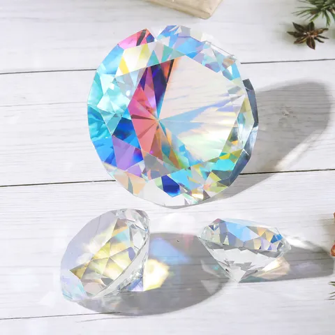 Presse-papiers Diamant en Verre Cristal Multi-facettes Irisé Couleur AB Ornement de Table Mariage Présentoir Nail Art