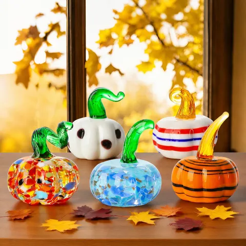 Ornement de Citrouille en Verre Figurine de Citrouille en Verre Soufflé à la Main Décoration de Table d'Halloween Récolte d'Automne Mignon Artisanat en Verre