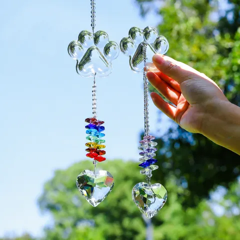 Attrape-Soleil Cristal Carillon Éolien Patte Chien Cœur Arc-en-Ciel Verre Blanc Jardin Fenêtre Cour Décor Souvenir