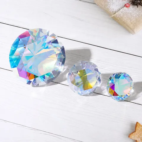 Presse-papiers Diamant en Verre Cristal Multi-facettes Irisé Couleur AB Ornement de Table Mariage Présentoir Nail Art