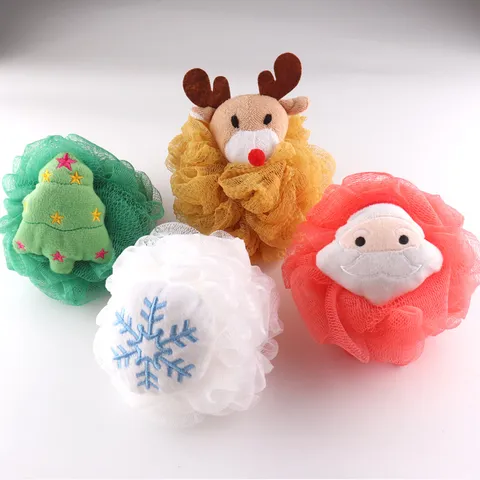 Christmas Series Mesh Bath Ball Cute Santa Claus Tree Elk Snowflake Bath Sponge Festival Gift Body Scrubber